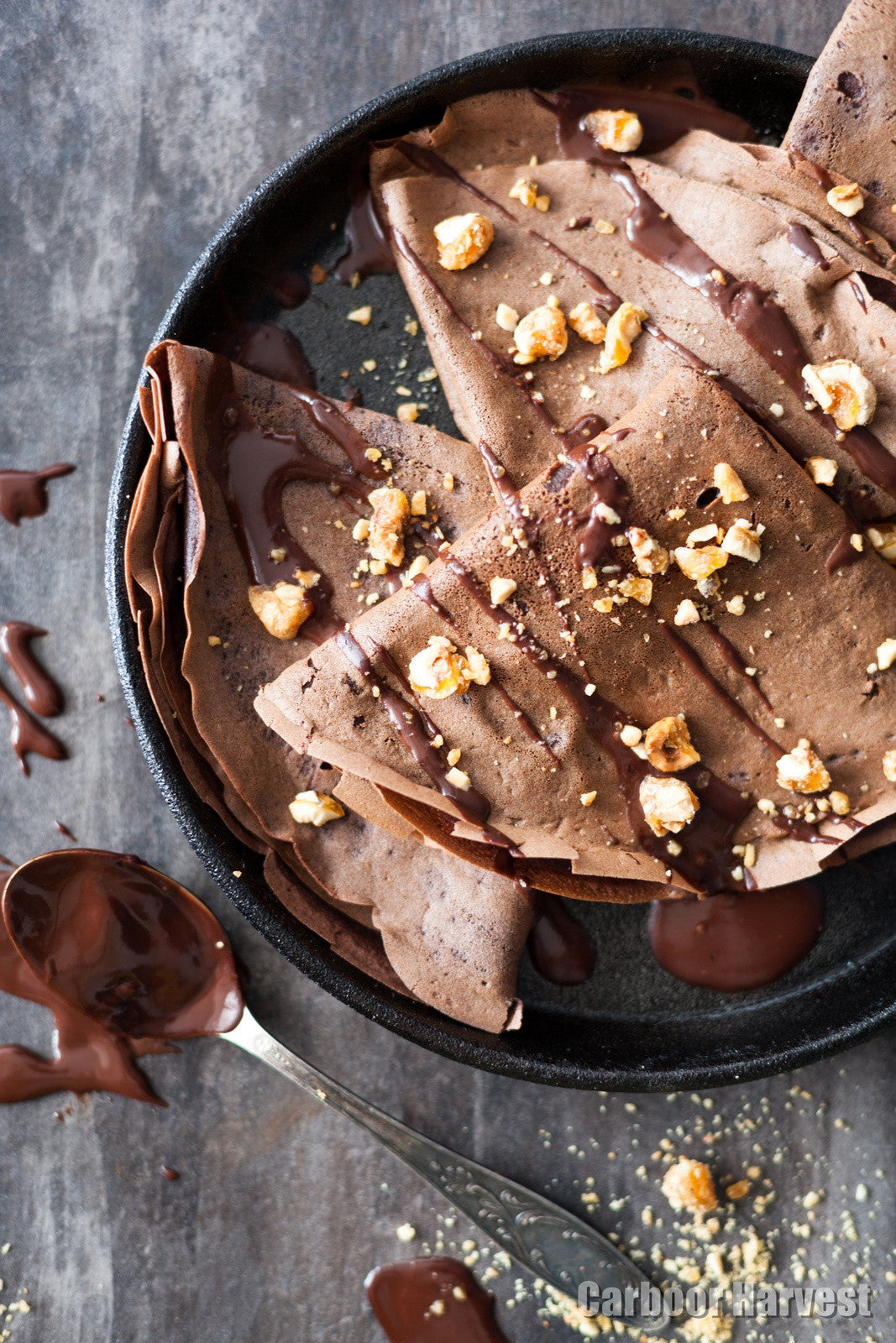 Chocolate crepe with roasted hazelnuts